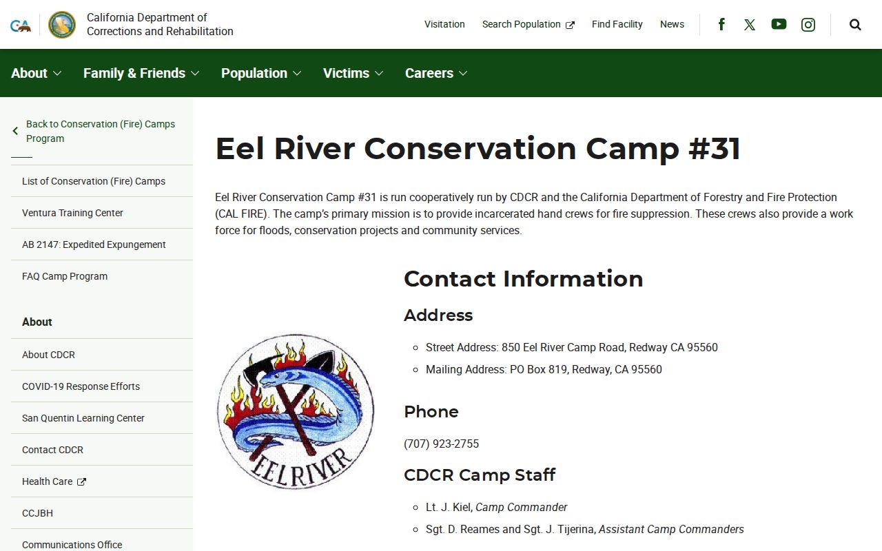 Eel River Conservation Camp #31 release records CDCR source