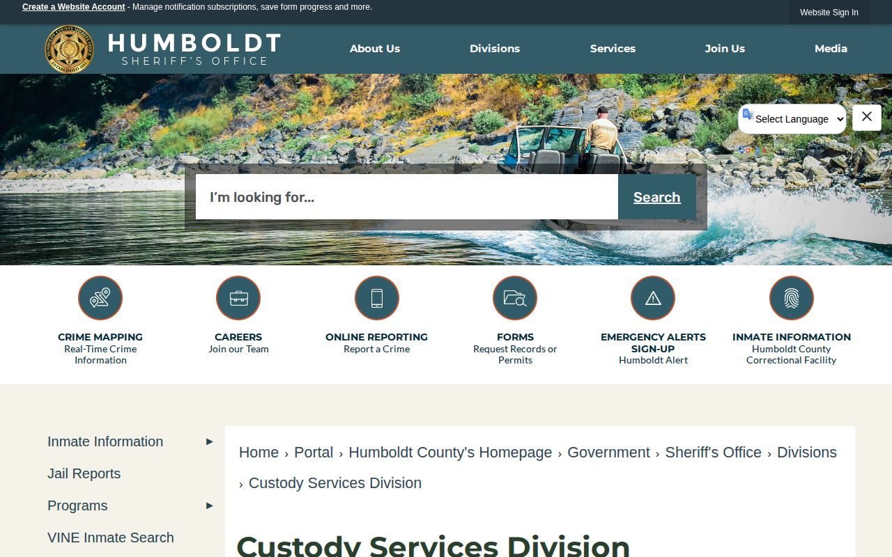 Humboldt County Correctional Facility release records custody division source
