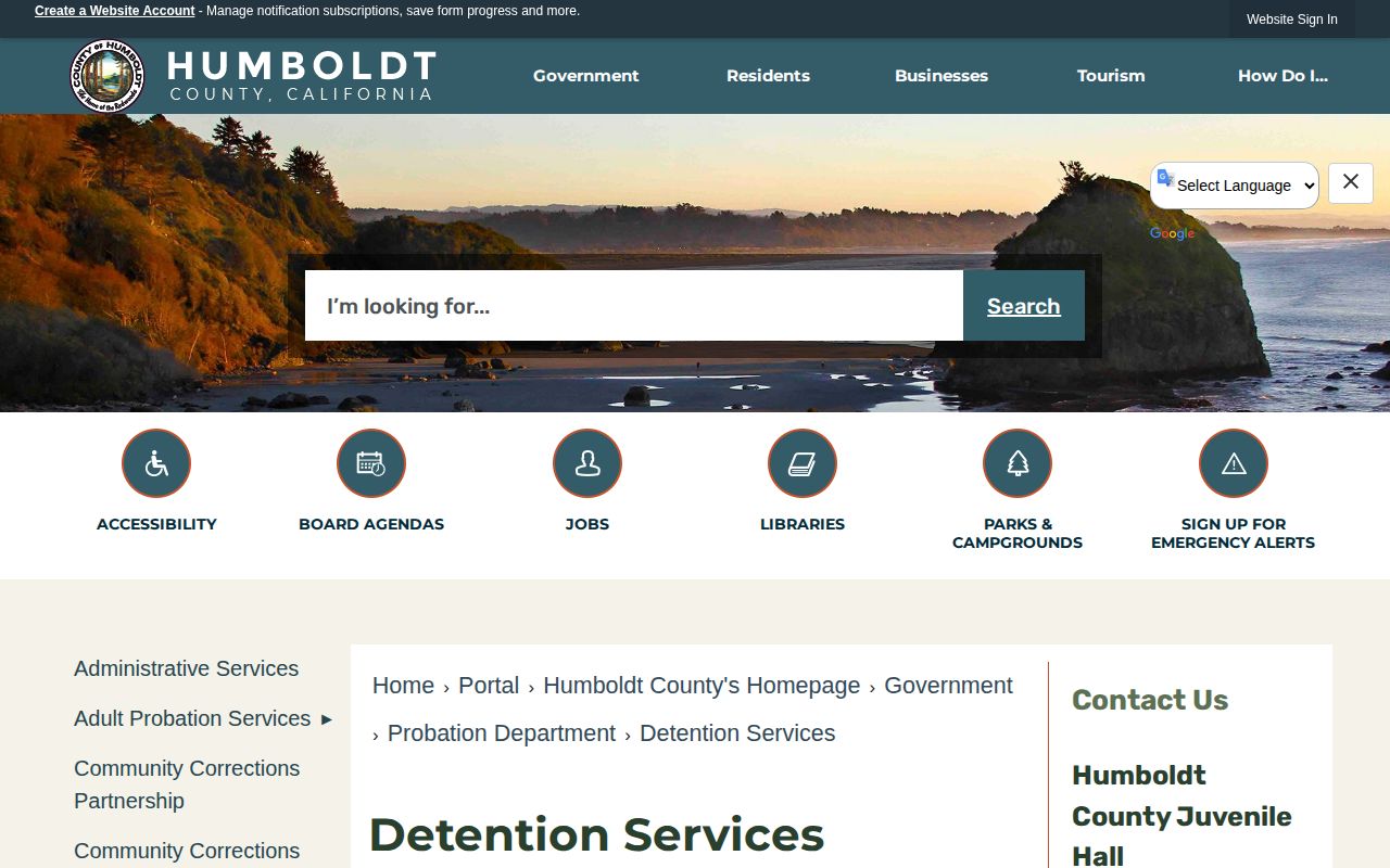 Humboldt County Juvenile Hall release records detention services source