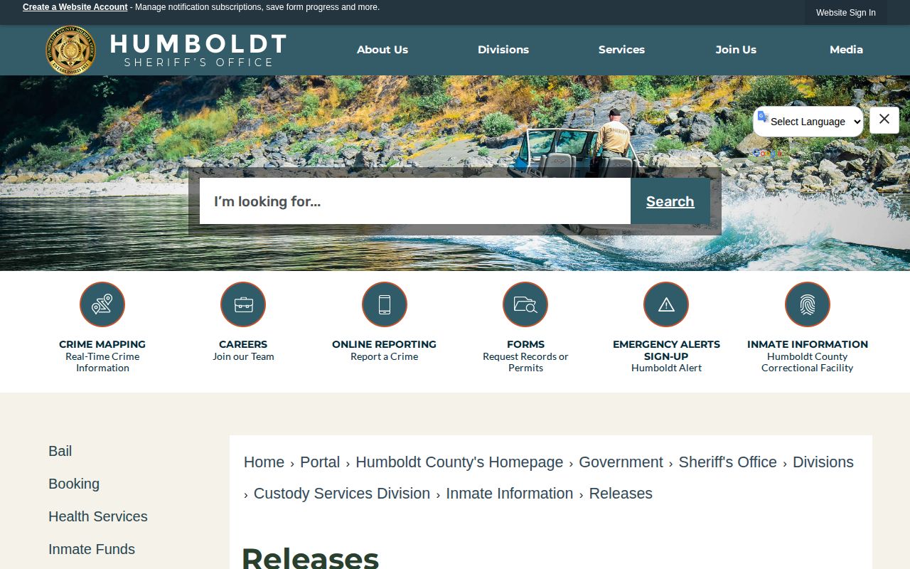 Humboldt Sheriff's Releases timing page