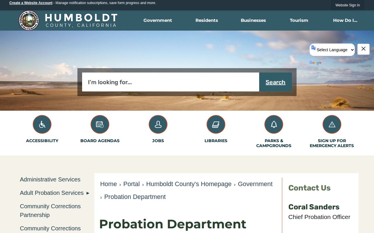 Humboldt County Probation Department webpage