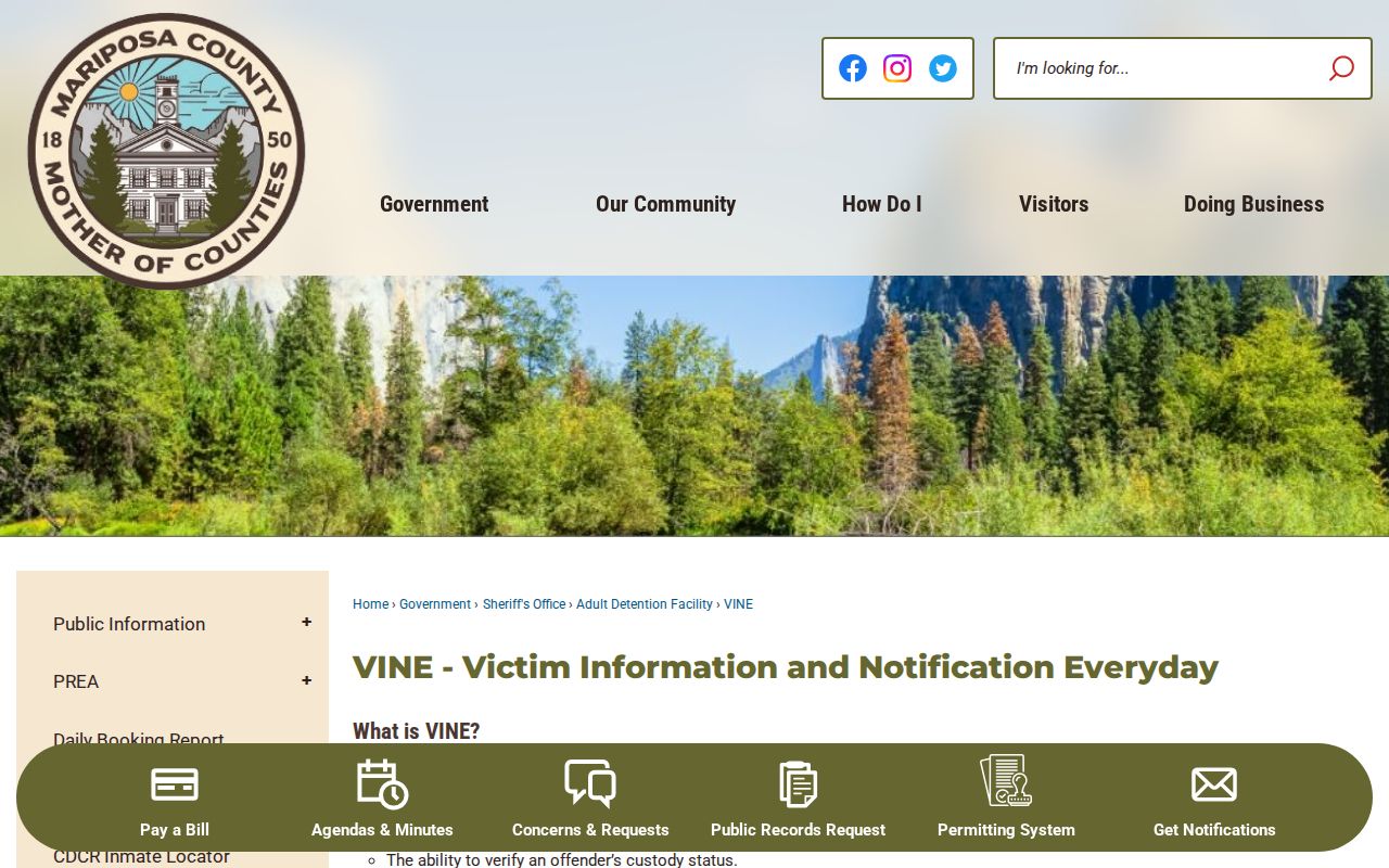 California county VINE phone and notification information